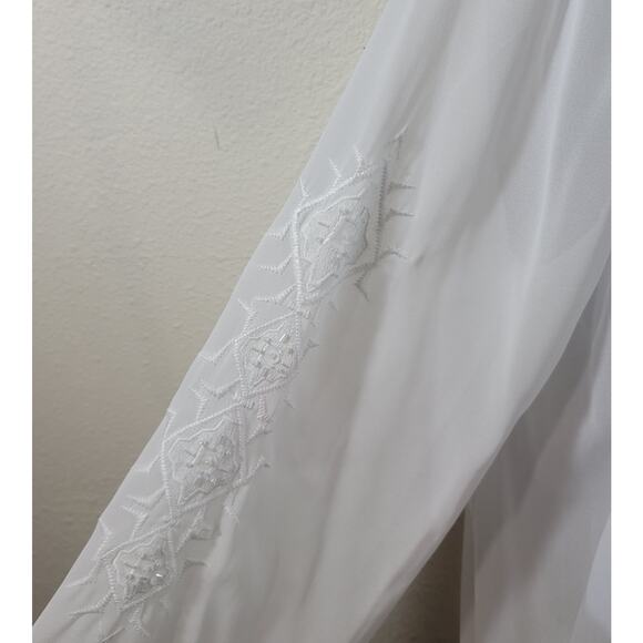 Lane Bryant White Beaded Embroidered Bodice Sheer Top 14 16 Lightweight Soft - Picture 5 of 8